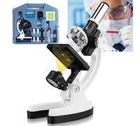 DHsdlpLU 1200x Kit De Microscope éTudiant DéButant, avec Lames en Plastique, LumièRe LED Et BoîTe De Transport, Facile à Utiliser, pour Les Enfants, Laboratoire Scolaire éDucation