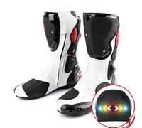DHsdlpLU Bottes De Motocross en Cuir Véritable pour Motocross, Aventure, Tourisme, Conduite avec Équipement De Protection,White-44