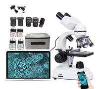 DHsdlpLU Kit De Microscope Binoculaire Professionnel, HD 30000X / 50000X / 70000X, avec Oculaire éLectronique + Support pour TéLéPhone Portable,30000X