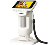 DHsdlpLU Kit Scientifique Portable pour Enfants de 8 à 12 Ans avec écran LCD, loupe numérique de Poche 1000X pour Enfants et Adultes, USB, 8 LED, Lames de Microscope,White