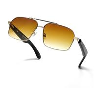 DHsdlpLU Lunettes de Soleil polarisées rectangulaires Ultra-légères, intelligentes, avec Technologie IA, pour écouter de la Musique, des appels, Bluetooth,Brown