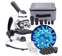 DHsdlpLU Microscope Monoculaire (Grossissement 40x-2000x), Microscopes DéButants à Double éClairage LED, Adaptateur De TéLéPhone, éTui De Transport