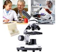 DHsdlpLU Microscope Optique LED Monoculaire 100x-2000x, Microscopes Biologiques, avec Jeu De Lames De Microscope, Double SystèMe D'éClairage