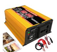 DHsdlpLU Onduleur 300W, Convertisseur DC 12V à 110V / 220V AC, avec Prise Secteur + Double Chargeur De Voiture USB, Compact, pour Le Camping, Le Travail,Yellow-12Vto110V