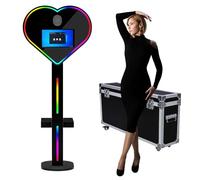 DHsdlpLU Photomaton Miroir (éCran Tactile LCD Et Mini Pc) + éTui De Transport, RéGlage De La Couleur (TéLéCommande/Application), Photomaton en Forme De CœUr 21,5'', Garantie 1 an,Black-B