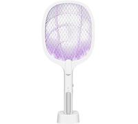 DHsdlpLU Raquette Électrique Rechargeable USB avec Base Stable Lampe Amovible Puissante, Protection Maille 3 Couches Tapette à Mouche et Piège à Moustiques,C