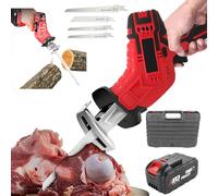 DHsdlpLU Scie à Os éLectrique Portative, Scie Alternative sans Fil, LumièRe LED + 4 Lames De Scie, Batterie Au Lithium 6,0 Ah, pour Os, Viande, Bois, MéTal,A