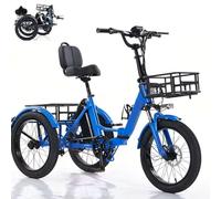 DHsdlpLU Tricycle Électrique Pliable Adulte pour Adulte 20" éLectrique avec Panier De Chargement Pneus Larges Pliable, Facile à Monter Les côtes Charge maximale de200 kg Trottinette de Courses C