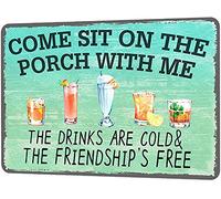 DHsigns Plaque en métal avec inscription « Come Sit On The Porch with Me » - Décoration murale rétro vintage - 30,5 x 40,6 cm
