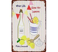 DHsigns Plaque en métal avec inscription « When Life Gives You Lemons Make Lemonade » - Décoration murale rétro vintage - Décoration de bar - 20,3 x 30,5 cm
