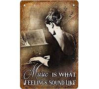 DHsigns Plaque en métal vintage - 20,3 x 30,5 cm - Inscription « Music is What Feelings Sound Like » - Décoration murale pour cuisine, café, pub, garage, bière, porche, restaurant