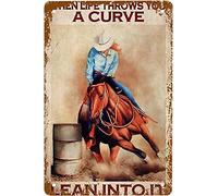DHsigns Plaque en métal vintage - 20,3 x 30,5 cm - Inscription « When Life Throws You A Curve Lean Into It » - Décoration murale pour cuisine, café, pub, garage, bière, porche, restaurant