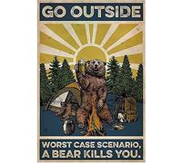 DHsigns Plaque rétro en métal avec inscription « Go Outside Worst Case Scenario A Bear Kills You » - Décoration murale vintage - 20,3 x 30,5 cm