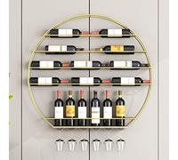 DHSKFUA Racks d'affichage de Stockage à vin Round Mural, Bouteilles de vin suspendues en métal et Porte-Verre étagère à vin Flottante sous Le Bar de Cuisine de l'armoire décor/cuivre Rouge Progress