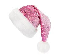 DHSUN Bonnet de Père Noël rose pour adulte avec bord en peluche, bonnet de Père Noël chaud et épais avec bordure en fourrure pour homme/femme (paillettes roses pour adultes, 1)