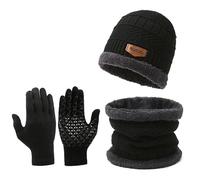 DHSUN Ensemble bonnet et écharpe pour homme, bonnet d'hiver pour homme, ensemble 3 en 1 bonnet, écharpe et gants pour homme, bonnet et gants pour l'hiver et les sports de plein air, Noir , taille