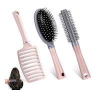 DHSUN Lot de 3 brosses à cheveux rondes et bouclées pour cheveux secs et mouillés - Démêlant, massage, styles (rose trois)