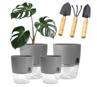 DHSUN Lot de 4 pots de fleurs à arrosage automatique - Pour la cuisine, le rebord de fenêtre - Avec système d'irrigation - Noir