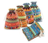 DHSWNNG 20 Pièces Pochon Tissu Style Ethnique, Sac Cordon Petits Sachet Tissu 10 x 15 CM Pochette Tissu en Coton Sacs Légers Pochettes pour Bijoux Fête Lavande et Mariage