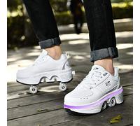 DHTOMC Chaussures À roulettes,Quatre Roues Femmes Chaussures À roulettes,Roues Patins avec Lumière LED Baskets Mode Respirant De Course Antidérapantes,EUR37