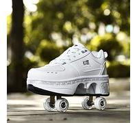 DHTOMC Patins A roulettes Reglables,deform Wheels Skates Roller Shoes Casual Sneakers Walking Skates Chaussures À roulettes pour Unisexe Garçons,EUR39