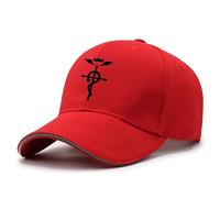 DHUAOPCK Casquette de Baseball Fullmet-al Alchemi-st, Casquette de Baseball Confortable, Athlétique et Durable, Casquette de Running Plein Aire et Les Loisirs, Unisexe(Red)