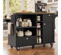 DHWDS Armoire de cuisine à roulettes avec plan de travail en bois - Chariot de salle à manger mobile et chariot de service avec tiroirs et espace de rangement - Armoire de buffet moderne - Structure