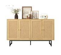 DHWDS Buffet en rotin et 4 portes - Grand espace de rangement - Commode pour salon, chambre à coucher et couloir - Armoire de rangement adaptée aux robots aspirateurs - 140 x 39,5 x 80 cm - Aspect