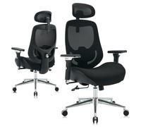 DHWDS Chaise de bureau ergonomique avec accoudoirs 4D - Charge maximale : 230 kg - Chaise pivotante avec dossier en filet - Dossier lombaire et appui-tête - Réglable pour les personnes de grande