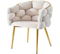 DHWDS Chaise de Salle à Manger, Chaise de Cuisine, Chaise de Style scandinave, Chaise en Velours Beige avec Pieds métalliques dorés, Coussin d'assise généreusement rembourré, Pieds réglables