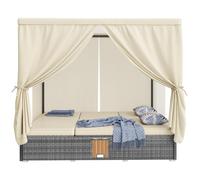 DHWDS Chaise longue double avec rideau d'ombre, pliable, avec coussin d'assise et table d'appoint, résistant aux intempéries, pour jardin, balcon et terrasse, beige (blanc crème)