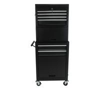 DHWDS Chariot à outils noir XXL avec 6 tiroirs, 110 cm, coffre à outils sur roulettes avec boîte à outils amovible, freins de stationnement et verrouillage centralisé pour garage et bricolage