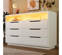 DHWDS Commode Blanche 6 Tiroirs avec LED, Meuble de Rangement pour Salon et Chambre, 120x40x85 cm