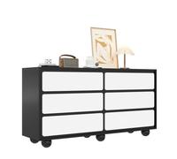 DHWDS Commode Blanche et Noir 6 Tiroirs avec Coins Arrondis, Meuble de Rangement pour Chambre Adulte et Salon, 140x38x75 cm