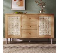 DHWDS Commode buffet à tiroirs, style maison de campagne, avec 2 portes et 3 tiroirs, étagères réglables, chêne, pour salon, couloir, cuisine, 120 x 40 x 75 cm