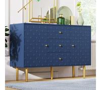 DHWDS Commode Chambre 120 cm, avec 3 Tiroirs et 2 Portes - Meuble de Commode Scandinave, Étagère Réglable - pour Chambre à Coucher et Salon - Bleu