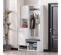 DHWDS Garde-robe de couloir étroite avec banc et miroir, lot de 6 pièces, avec panneau perforé et tiroirs, commode pour couloir, armoire à chaussures, étroite avec sécurité anti-basculement, 100 x 35