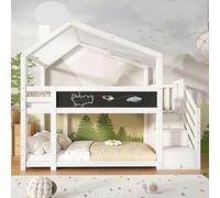 DHWDS Lit mezzanine pour enfant 90 x 200 cm comme maison d'arbre avec toboggan et protection anti-chute | Lit de jeu pour 2 enfants, avec échelle de tiroir, tableau et grilles de sécurité, en bois