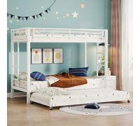 DHWDS Lit superposé 90 x 200 cm avec lit gigogne, lit pour enfant et adolescent en métal avec garde-corps de sécurité, lit mezzanine avec lit roulant et sommier à lattes, lit superposé blanc, certifié