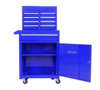 DHWDS Servante d'atelier bleue avec 5 tiroirs de 102 cm - Armoire à outils mobile avec roulettes, barre perforée et étagères réglables pour le bricolage et les loisirs