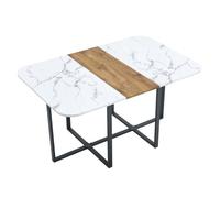 DHWDS Table de salle à manger, extensible, avec aspect bois et accent noir, table de cuisine, stable, avec structure en métal, 153 x 100 cm, pour 4 à 6 personnes, table multifonction moderne pour
