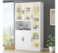 DHWDS Vitrine LED avec Portes en Acrylique Anti-Poussière - Bibliothèque/Étagère de Rangement 120x40x200 cm, Étagères Réglables, Blanc (9 Compartiments) pour Salon, Bureau, Collection