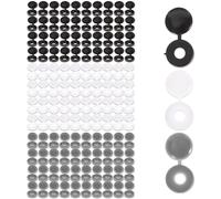 DHWEKU 120 Pièces Bouchon à Vis en Plastique, Cache Vis à Charnière pour Les Vis Nombre 6/8, pour Meubles, Placards, Étagères, Blanc/Noir/Gris