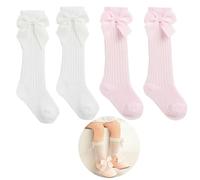 DHWEKU 2 paires chaussette antiderapante bebe chaussettes antidérapantes bébé di Chaussettes Hautes Pour Bébé Fille,Chaussettes antidérapantes en coton avec nœud papillon,aux enfants âgés de 1 à 3 ans