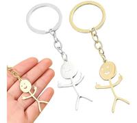 DHWEKU 2 Pcs Porte clé doigt d'honneur, Doigt Stickman mignon porte cle drole, Voiture pendentif Couple cadeau porte-clés(1 or et 1 argent)