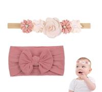 DHWEKU 2 Pièces Bébé Fille Bandeau,Bandeaux Pour Bébé,Bandeaux Accessoire Cheveux Bebe Fille,Serre Tete Bebe Fille,Bandeaux Bandeau Bebe Fille Arc élastiques,Bébés Coffret Cadeau,Rose
