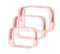DHWEKU 3 PCS Trousse de Toilette Transparente,Kit de Voyage pour l’Avion,PVC Étanche Trousse de Maquillage Voyage,Sac de Rangment pour Voyage Transparente Sac Cosmétiques pour Homme et Femme,rose
