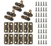 DHWEKU 9 Pcs Set Verrou Vintage et Charnières Bronze,Fermoirs à Coffre+Charnieres Vintage Loquet Serrure à Crochet Décoratifs avec Vis pour Placard Armoire Meuble Boite de Bijoux