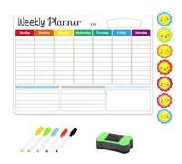 DHWEKU A3 Calendrier hebdomadaire Tableau Magnétique pour Frigo AntiTaches 42 * 29,7cm Tableau Blanc Magnétique Effaçable à Sec Tableau Aimanté Semainier Planification,avec Brosse Effaceur Magnétique