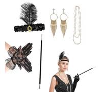 DHWEKU Accessoire Année 20 Femme,5 Pcs Accessoires Gatsby Costume Set Charleston Accessoires Femme pour La Mascarade Halloween Noël